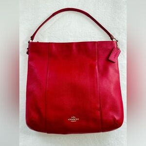 COACH Isabella Vibrant RED Leather Bag Shoulder Pebble Gold Hardware Handbag.